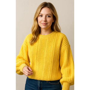 Women's High Sierra Yellow Ribbed‎ Knit Crew Neck Sweater Sm Minimalist Cozycore